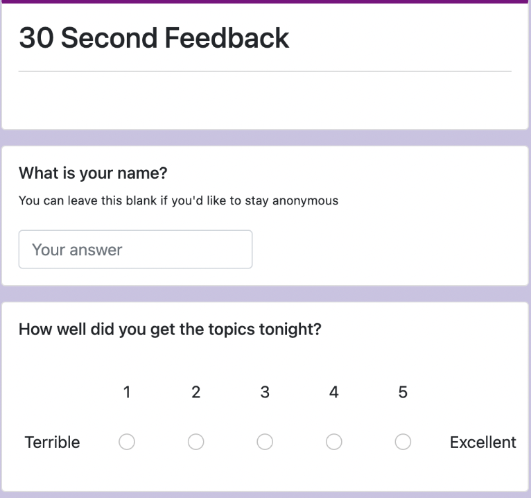 Screenshot of Feedback Form